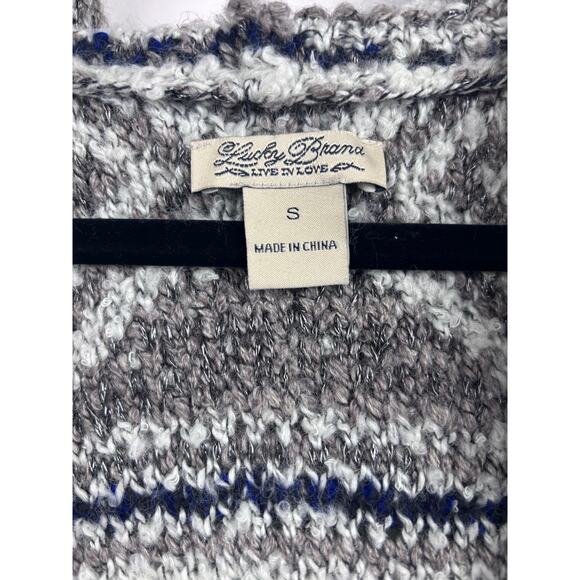 Lucky Brand Gray Blue Silver Hooded Knit Cardigan Sweater Coat Small - Picture 8 of 11